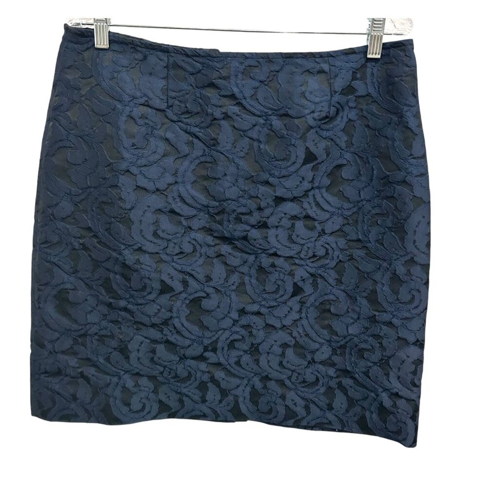Coldwater Creek Blue Textured Floral Pencil Skirt Size 14